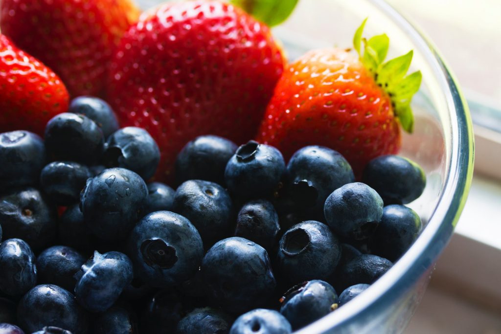 Fresh strawberries and blueberries