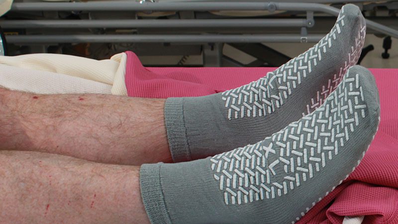 Hospital patient wearing non slip socks